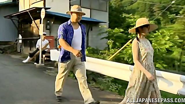 Mature Japanese woman gets fucked by some guys in a village