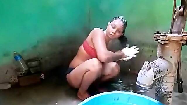 Rural Indian. Busty aunty soaping in front of me