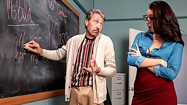 Amazing natural girl Bella Rolland dominated in the classroom