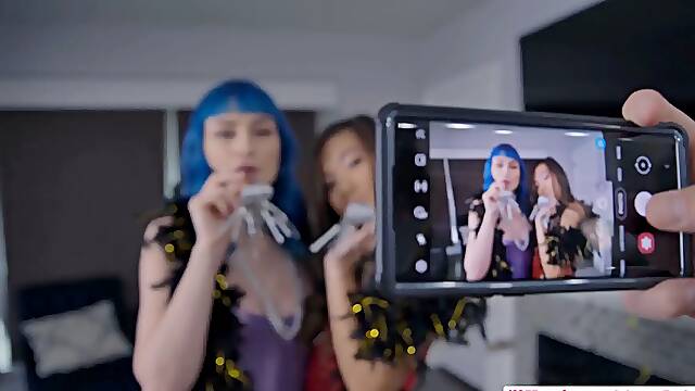 Explosive internal cumshot fresh years eve threesome with pearls blu & Vina Sky