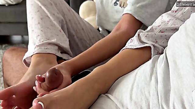 German Stepbro Cums on Her White Toes
