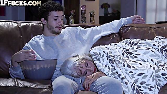 Fake titted granny smashed by big dick in wet pussy hole