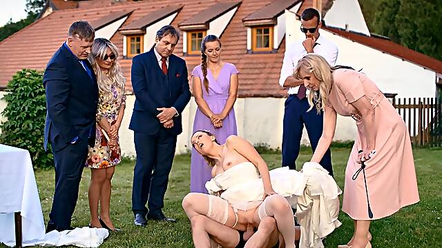 A hot bride is getting fucked outdoors by her lover