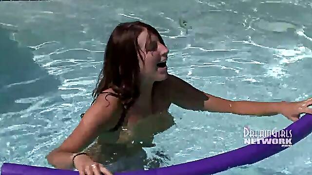 Bare-chested pool party with sweethearts