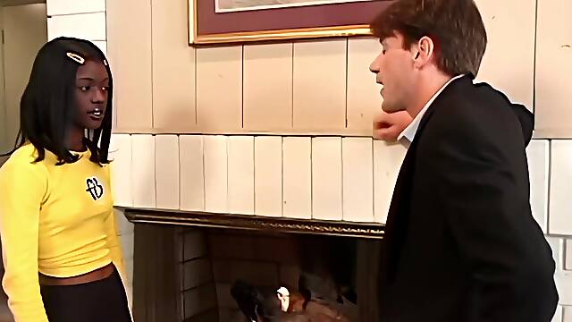 Ebony Anastasia, the filthy whore, gets her nude body fucked by old man, David Hardman