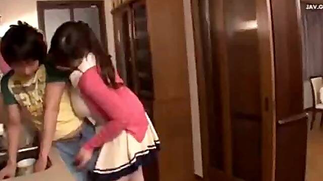 Japanese Maid and the boy in home