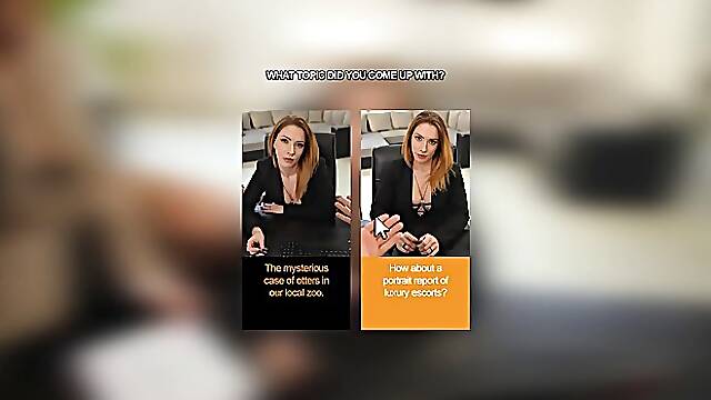 Red haired secretary is sharing her boss' dick with his assistant, during a casual threesome