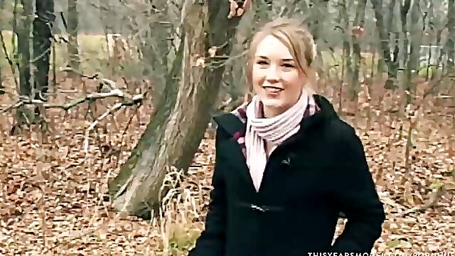 Delicious blonde babe, Jewel is fucking a stranger in the forest and enjoying it a lot