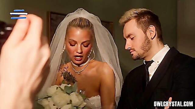 Sexy blonde bride Owl Crystal gets fucked with cum blast on her face