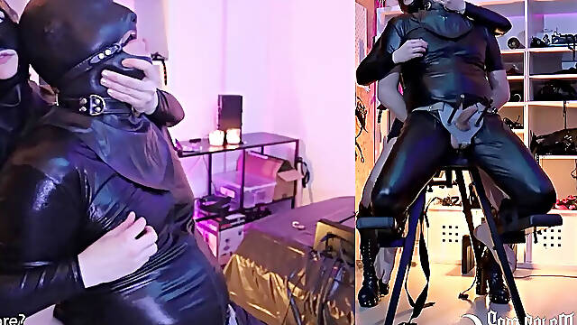 Bound Venus gagged and milked by femdom mistress