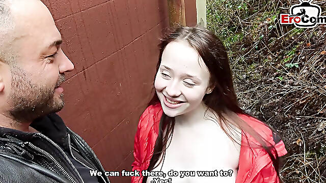 German teen student picked up at real erotic date - POV