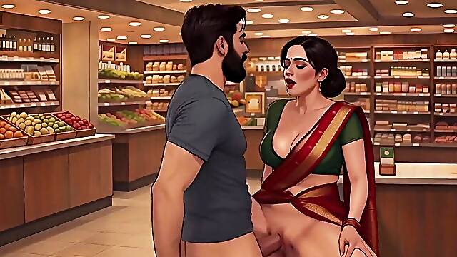 An animated Indian aunt has some naughty fun with a stranger in the