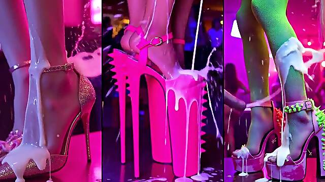 Hot Legs gets her high-heeled shoes all covered in cum as she's