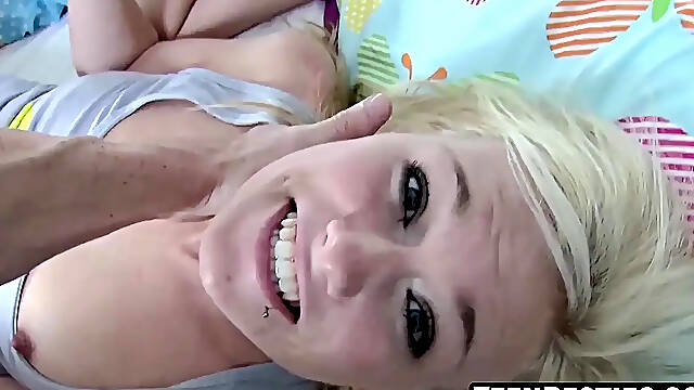 Teen blonde gets balls deep in her bestie during a voyeuristic hardcore session
