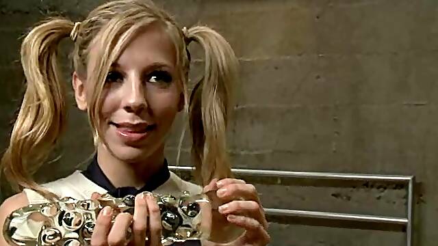 Blonde girl with pigtails gets her tight ass destroyed