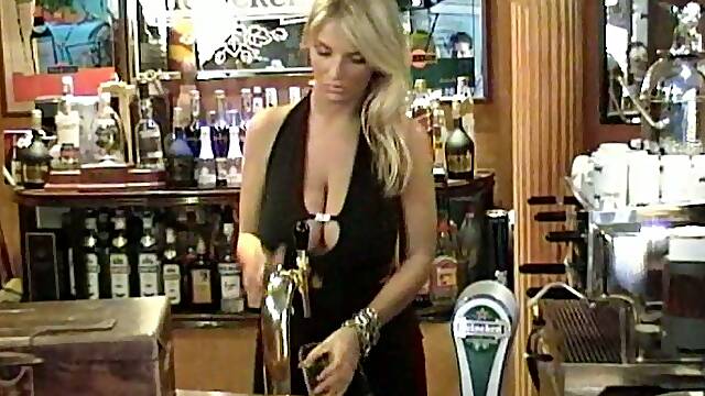 Hot Blonde Pulls Out Her Big Tits While Working at a Bar