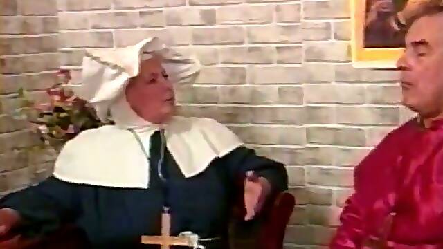 Naughty mature nun gets spanked by an old man indoors