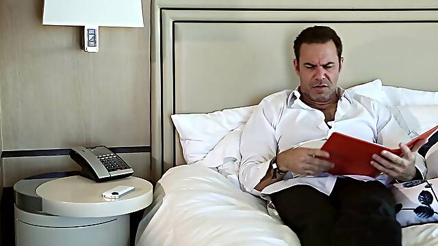 Hotel room massage ends with the hot slut riding his dick