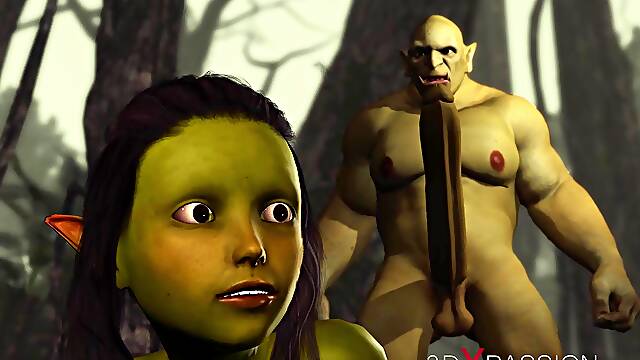 Orge fucks hard a hot female goblin outdoor