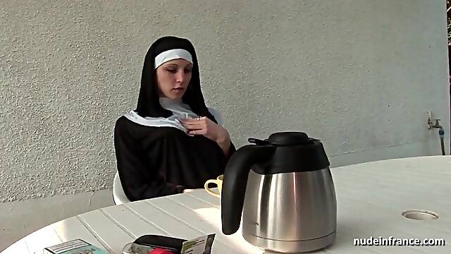 Youthful french nun sodomized in three-some with Papy Voyeur