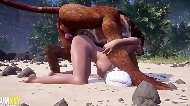 Breasty doxy Breeds with Fur on the beach - Large Shlong Monster - CG Porn Wild Life