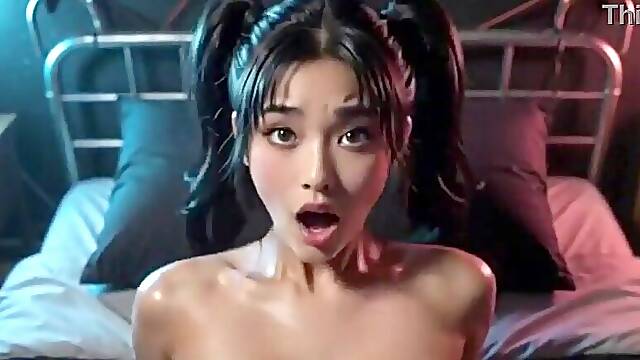 Sex with Yakata, a cute Oriental woman in her room, Ai animation