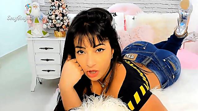 Sexy big ass latina dirty talking the hottest JOI wank OFF commands wearing cock-squeezing JEANS PANTS