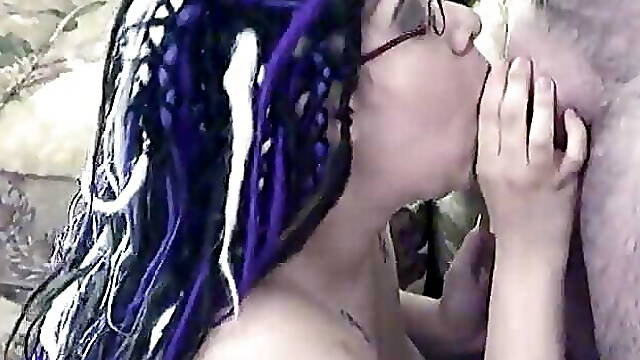 Guy get his cock sucked by thick big tits cyber-goth