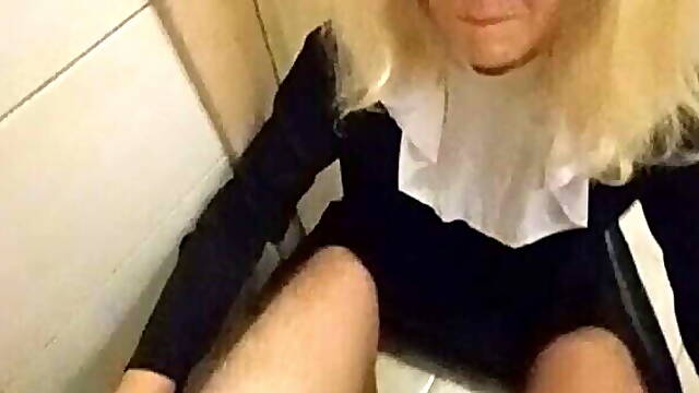 Horny nun sucks fan's cock in the toilet