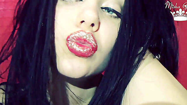 Red lips with golden glitter