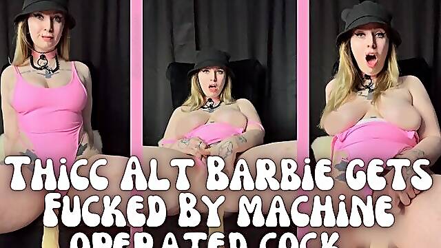 Thicc Alt Barbie gets Fucked By Machine Operated Cock - Dessa Cado - Fucking Machine - Gothic - Sex Toys - Solo Female Masturbation