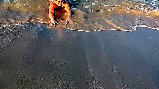 Try Not to Wet My Hair While Play with the Waves